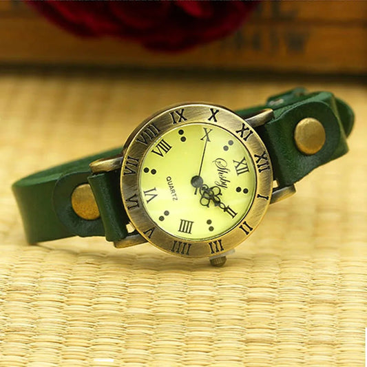 Luckacco Shsby New Rome Vintage Cow Leather Strap Watches Women Dress Bracelet Watches Female Bronze Quartz Watch Student Leisure Watch