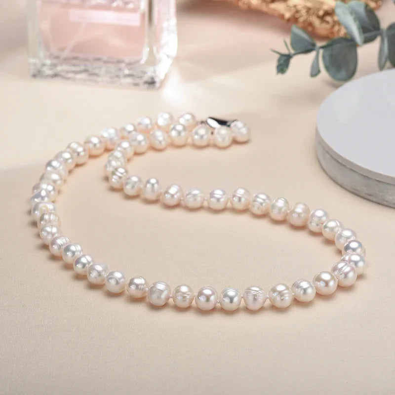 luckacco new hot real white freshwater cultured pearl necklaces for women girl gift, 925 sterling silver women's baroque pearl necklace