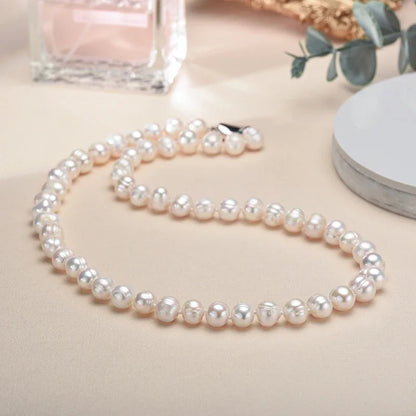Luckacco New Hot Real White Freshwater Cultured Pearl Necklaces for Women Girl Gift, 925 Sterling Silver Women's Baroque Pearl Necklace