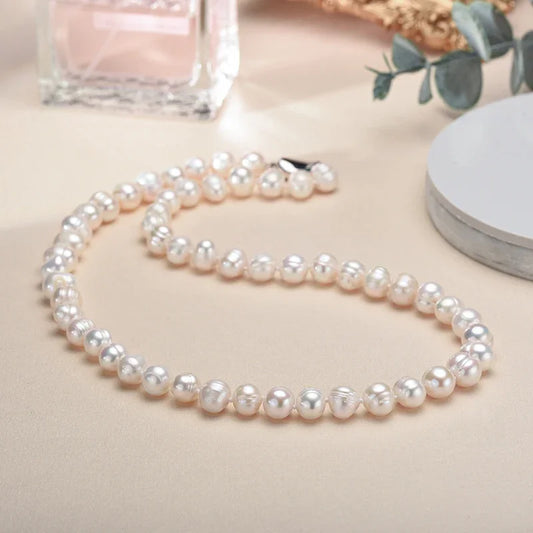 Luckacco New Hot Real White Freshwater Cultured Pearl Necklaces for Women Girl Gift, 925 Sterling Silver Women's Baroque Pearl Necklace