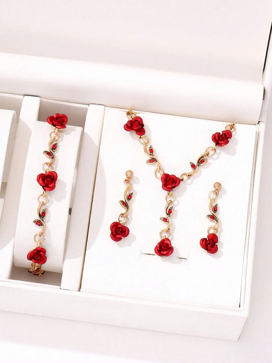 Luckacco 4pcs Women's Jewelry Set, Luxury Ladies Fashion Casual Bracelets, Necklace, Earrings, Jewelry Set, Suitable for Daily Wear, Gift