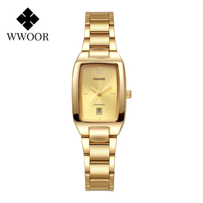 Luckacco WWOOR Elegant Women's Watch Fashion Stainless Steel Waterproof Ladies Quartz Wristwatch Luxury Bracelet Watches Date Reloj mujer