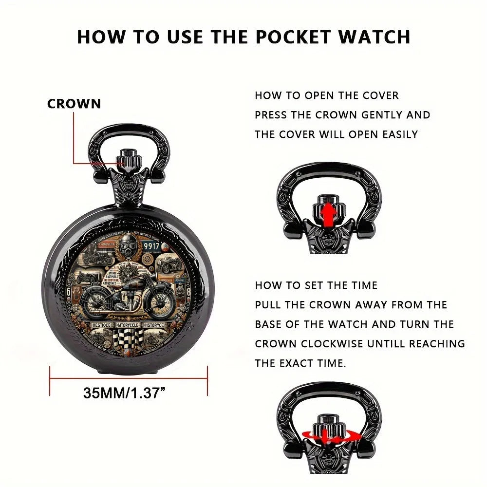 luckacco antique exquisite vintage motorcycle pattern design quartz pocket watch - men male kids fashion accessory, non-waterproof  watch