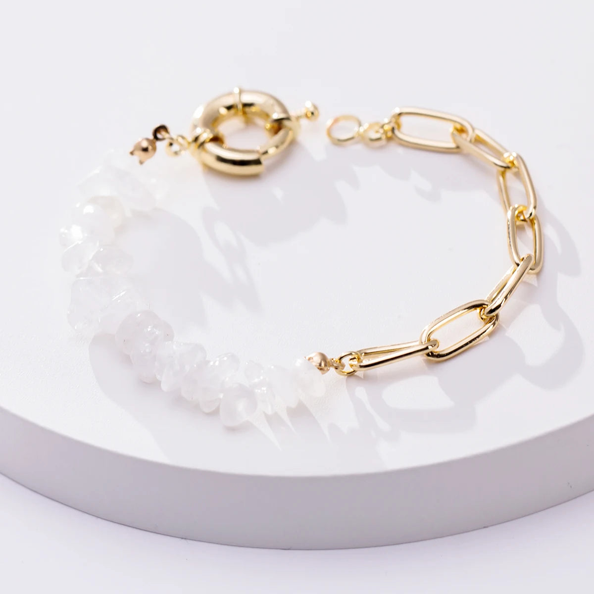 luckacco women fashion half stainless steel chain half purple natural crushed stone bracelet hd127