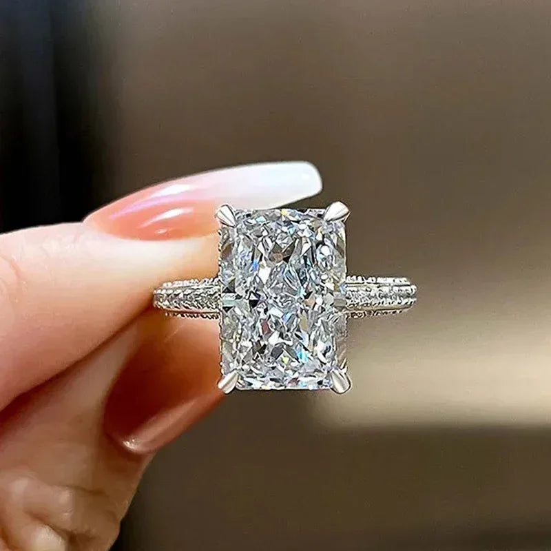 luckacco 2025 simple and elegant rectangle cut cz rings for women luxury engagement wedding bridal accessories temperament lady jewelry