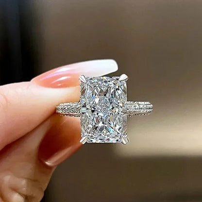 Luckacco 2025 Simple and Elegant Rectangle Cut CZ Rings for Women Luxury Engagement Wedding Bridal Accessories Temperament Lady Jewelry