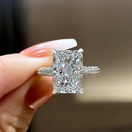 Luckacco 2025 Simple and Elegant Rectangle Cut CZ Rings for Women Luxury Engagement Wedding Bridal Accessories Temperament Lady Jewelry