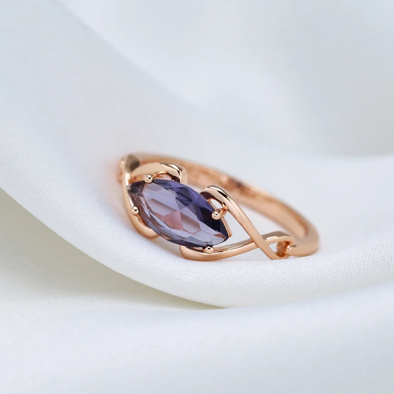 luckacco kinel sparkling rhombus purple natural zircon rings for women luxury unusual 585 rose gold color party daily jewelry 2023 new
