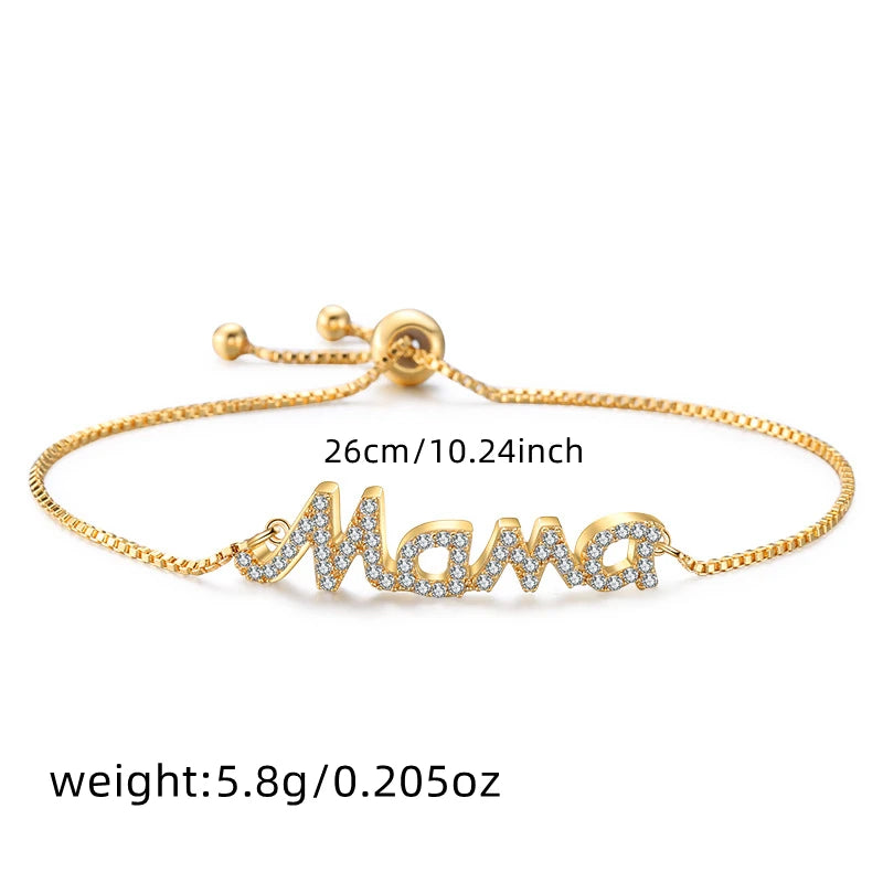 luckacco exquisite mama letter bracelet for women sparkling crystal zircon adjustable chain bangle mother's day mom birthday jewelry gift
