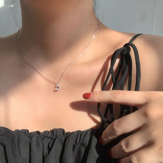 Luckacco 925 Sterling Silver Letter Necklace Shiny Zircon Letter Pendant Collar Chain Your Name Necklace Wedding Jewelry Birthday Gift