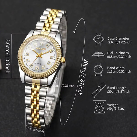 Luckacco Luxury Rhinestone Women Watches Stainless Steel Band Quartz Wristwatch Clock Gift Reloj Mujer（Without Box）