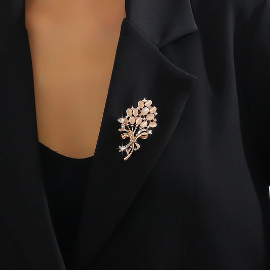 Luckacco 1PC Fashionable Opal Stone Flower Brooch Pin Garment Accessories Birthday Gift Brooches For Women Rhinestone Brooch Pin-6691