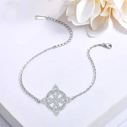 Luckacco 925 Thai Silver Witch Knot Zirconia Bracelet for Women Witchcraft Good Luck Amulet CZ Chain Bracelet Wicca Protection Jewelry