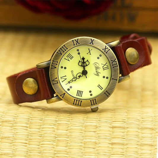 Luckacco Shsby New Rome Vintage Cow Leather Strap Watches Women Dress Bracelet Watches Female Bronze Quartz Watch Student Leisure Watch