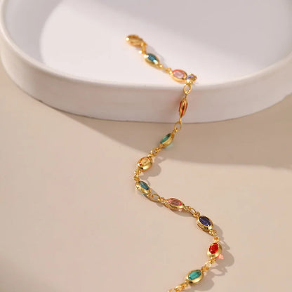 Luckacco Exotic Colorful Acrylic Oval Beads Bracelet for Women 18K Gold Plated Chain Tourist Seaside Commemorative Bracelet Party Jewelry