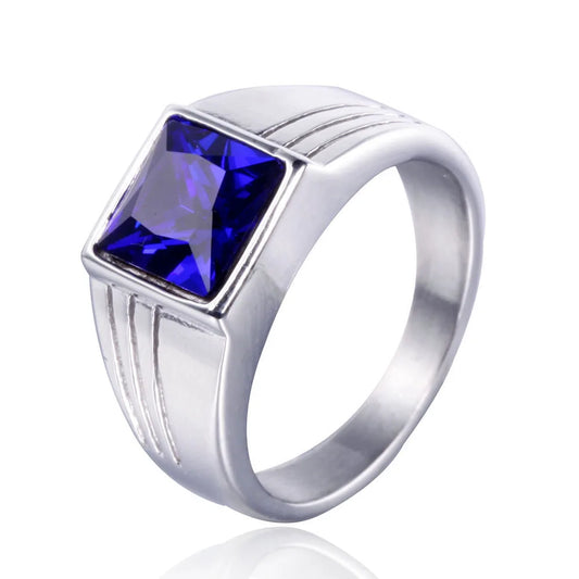 Luckacco Non-fading High Quality Big Stone Rings for Men Women Punk Hip Hop 316L Stainless Steel Ring Fashion Jewelry Gifts