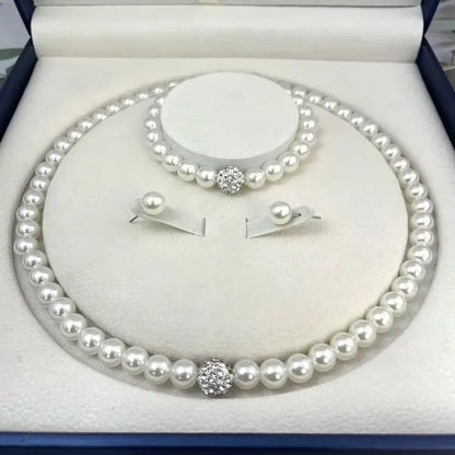 Luckacco 3 PCS set Imitation Pearl Fireball Necklace Bracelet Earring Stud Jewelry Set Silver Color Crystal Stone Elegant Bridal Jewelry