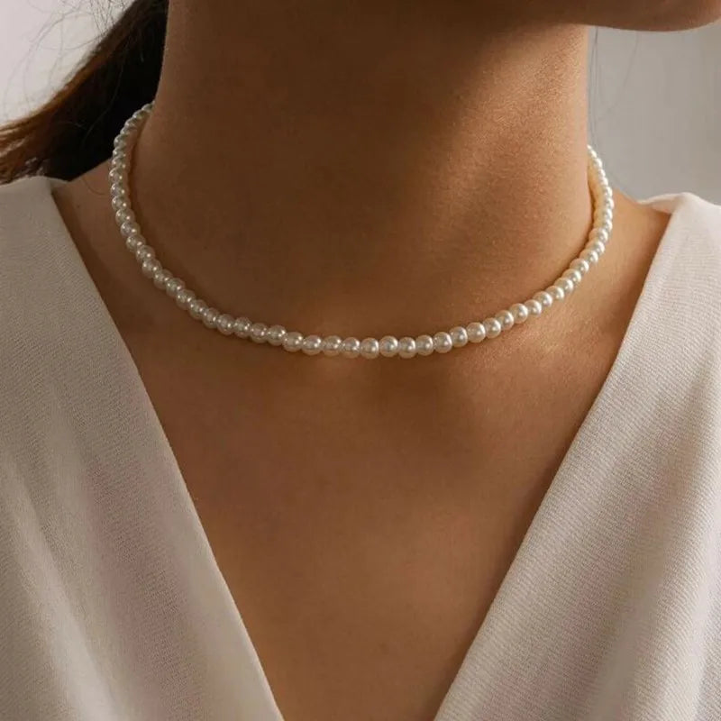 luckacco elegant big white imitation pearl beads choker clavicle chain necklace for women wedding jewelry collar new  dropshippi