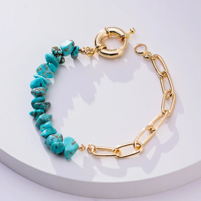 Luckacco Women Fashion Half Stainless Steel Chain Half Purple Natural Crushed Stone Bracelet HD127