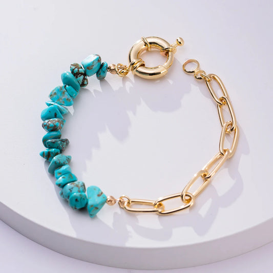Luckacco Women Fashion Half Stainless Steel Chain Half Purple Natural Crushed Stone Bracelet HD127