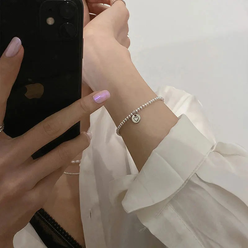 luckacco new 925 silver geometric bead punk peace of mind words irregular string bracelet for woman girl fashion jewelry gift dropship
