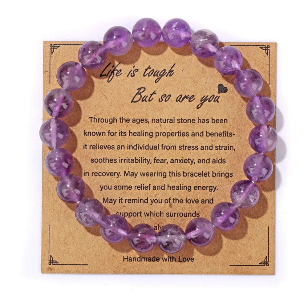 luckacco natural rose quartzs bracelets for women men relaxing anxiety energy healing natural stone bead bracelet with encouragement card