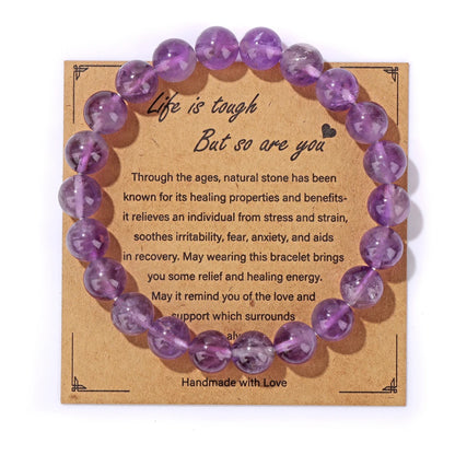 Luckacco Natural Rose Quartzs Bracelets For Women Men Relaxing Anxiety Energy Healing Natural Stone Bead Bracelet With Encouragement Card