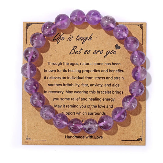 Luckacco Natural Rose Quartzs Bracelets For Women Men Relaxing Anxiety Energy Healing Natural Stone Bead Bracelet With Encouragement Card