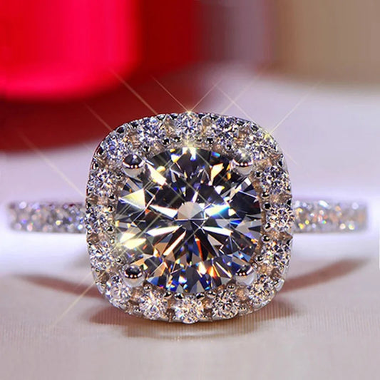 Luckacco Classic Silver Color Engagement Wedding Rings for Women Fashion Metal Inlaid White Zircon Stones Bridal Ring Jewelry