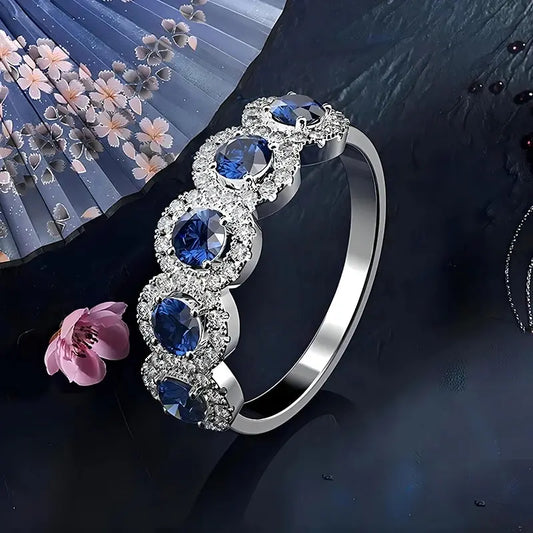 Luckacco picksClassic Blue Cubic Zirconia Round Copper Rings For Women Girls Silver Color Metal Crystal Fingers Accessories Jewelry Gifts