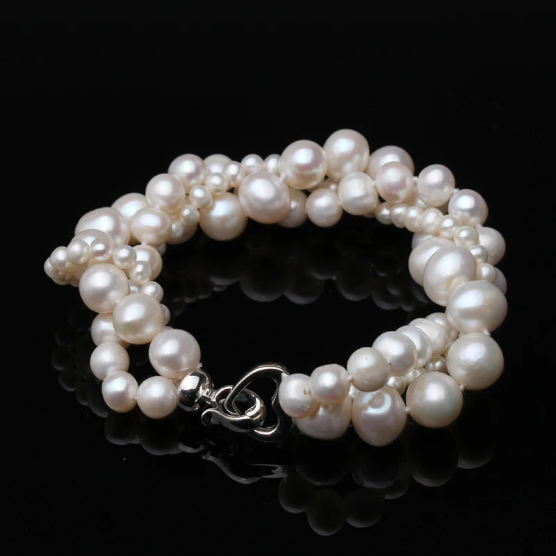 luckacco mutilayer natural freshwater pearl bracelet ladies woman,925 silver real white pearl jewelry bracelet wife mother party gifts