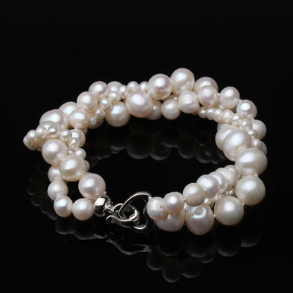 Luckacco Mutilayer Natural Freshwater Pearl Bracelet Ladies Woman,925 Silver Real White Pearl Jewelry Bracelet Wife Mother Party Gifts