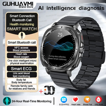 Luckacco 2025 New High-End Health Care Watch 7 Ultra Smart Watch Men ECG+PPG Uric Acid Blood lipids Body analysis BT Call NFC Smartwatchs