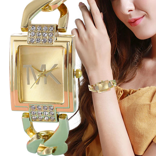 Luckacco Luxury Brand Women's Watch Fashion Elegant Style Metal Strap Square Trendy Quartz Watch for Women Woman's Wristwatch Clock