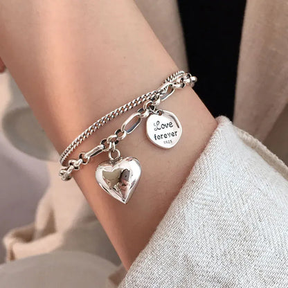 Luckacco New 925 Silver Geometric Bead Punk Peace of Mind Words Irregular String Bracelet For Woman Girl Fashion Jewelry Gift Dropship