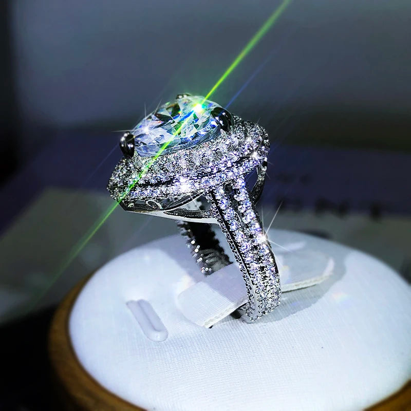 luckacco 925 silver romantic female heart-shaped austrian crystal big white zircon wedding rings for women valentine's day s