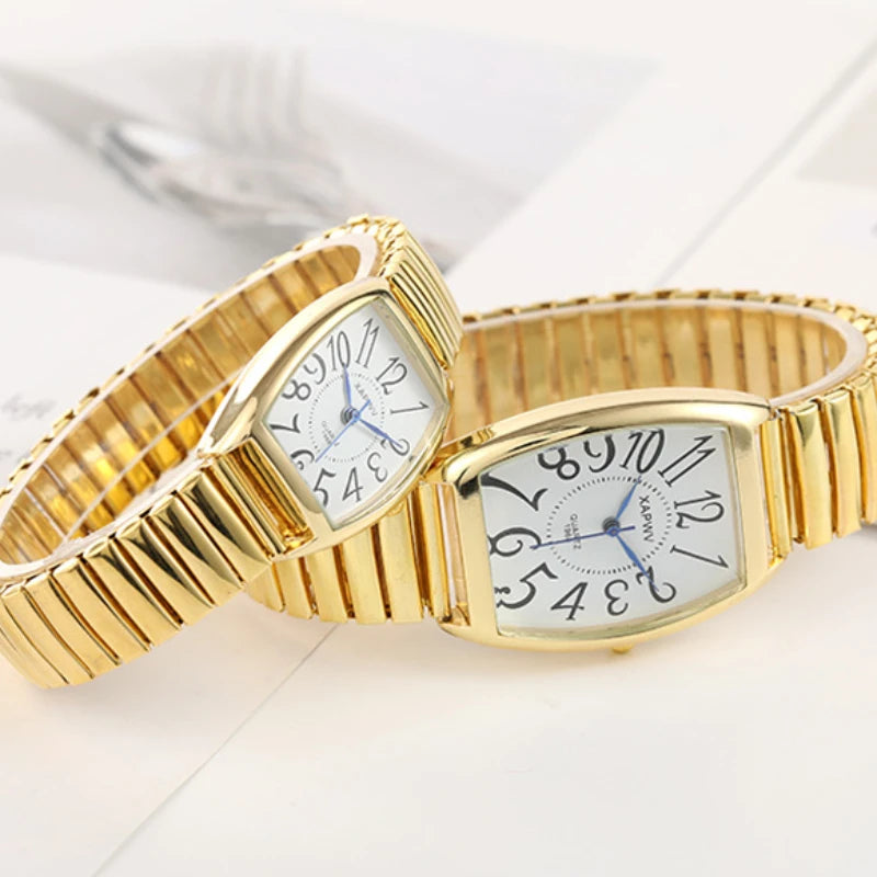 luckacco vintage couple business women men watch elastic gold sliver quartz wristwatch tide lovers bracelet watches party office gifts