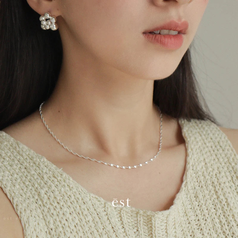 luckacco 50cm 925 sterling silver sparkling water wave chains necklace smooth choker simple women for girls wedding gift fine jewelry