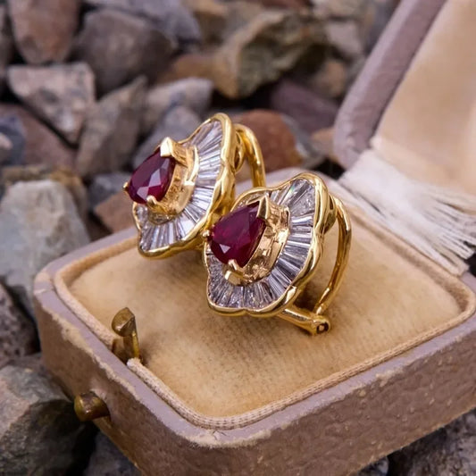 Luckacco Luxury Super Shiny White Zirconia Vintage Synthetic Gemstone Earrings for Women Gorgeous Elegant Party Jewellery Accessories