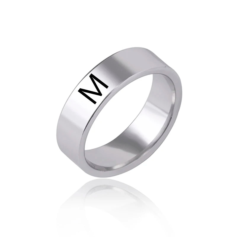luckacco fashion 26 english initial letter ring stainless steel engraved name rings for women birthday gifts