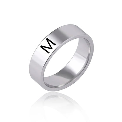 Luckacco Fashion 26 English Initial Letter Ring Stainless Steel Engraved Name Rings For Women Birthday Gifts