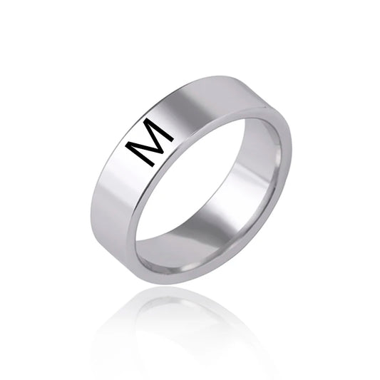 Luckacco Fashion 26 English Initial Letter Ring Stainless Steel Engraved Name Rings For Women Birthday Gifts