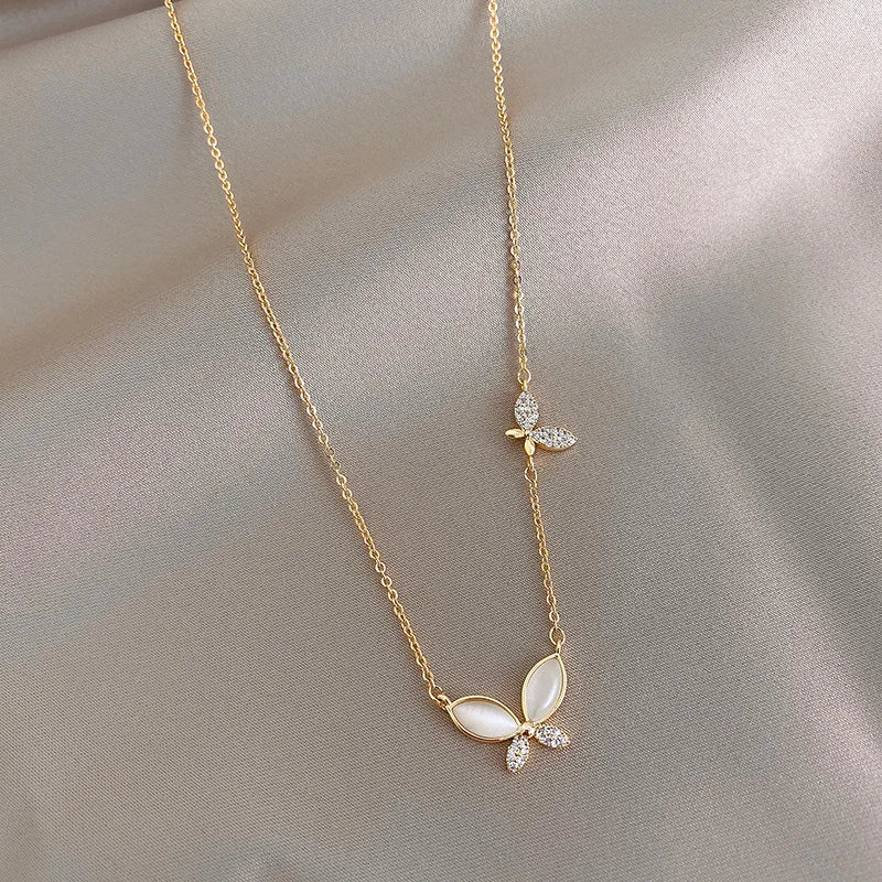 luckacco stainless steel luxury gold color opal butterfly pendant necklace for women exquisite zircon chokers bride jewelry colorfast