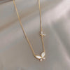 Luckacco Stainless Steel Luxury Gold Color Opal Butterfly Pendant Necklace for Women Exquisite Zircon Chokers Bride Jewelry Colorfast