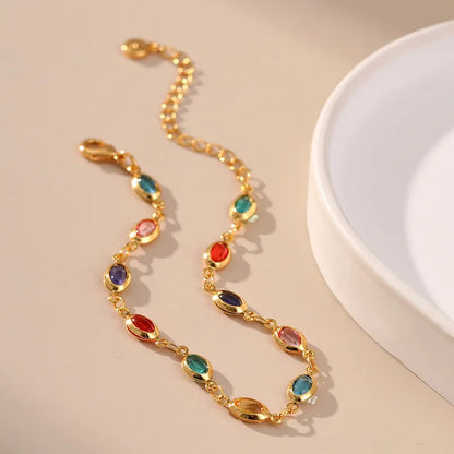 Luckacco Exotic Colorful Acrylic Oval Beads Bracelet for Women 18K Gold Plated Chain Tourist Seaside Commemorative Bracelet Party Jewelry