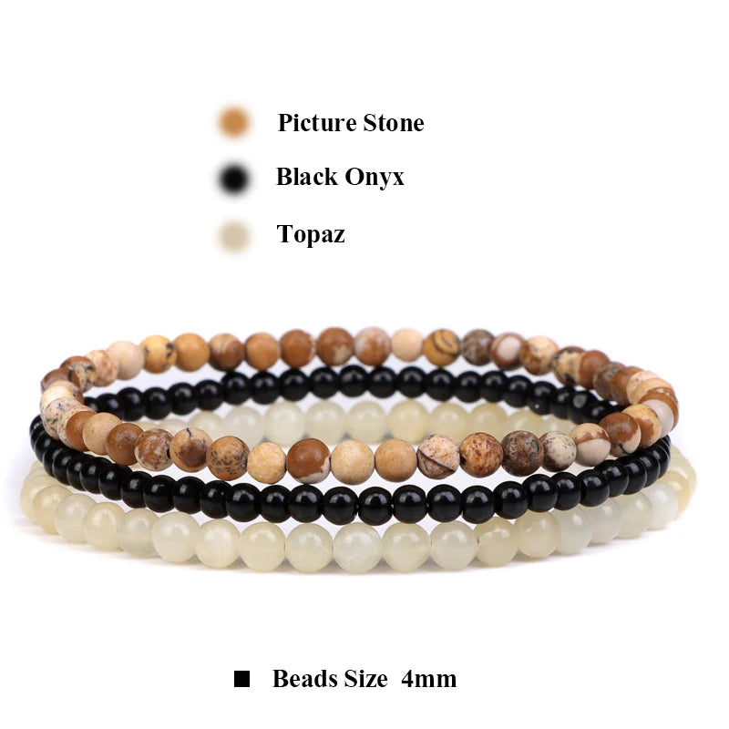 luckacco 3pcs amethysts purple agates elastic bracelets for women men natural stone tiger eye black onyx 4mm beads bracelet set jewelry