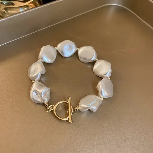 Luckacco Irregularity Multilayer Baroque Pearl Chain Bracelet for Women Wedding Bridal Kpop Luxury Beaded Heart Bracelets Couple Jewelry