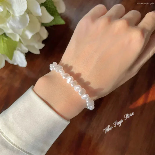 Luckacco Ins Pearl Bracelet for Women Irregular Shaped Pearl  Small and Unique Design High Grade and Elegant Style Bracelets Pulseras 팔찌