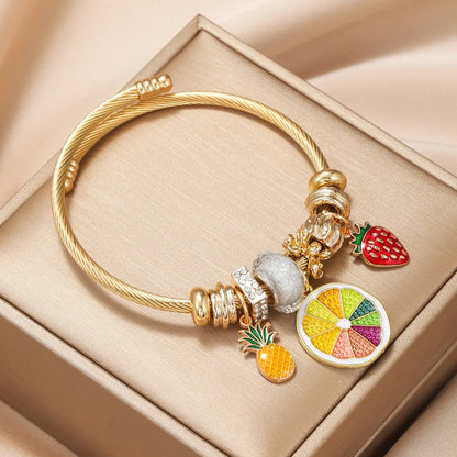 Luckacco Fashion Multi Element Stainless Steel Circle Panjiadora Beaded Love Bracelet Suitable for Women's Dating, Daily Holiday Gifts