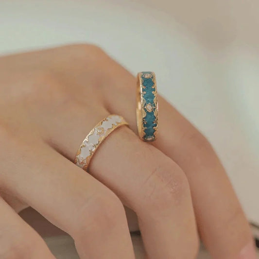Luckacco Exquisite Design Green Enamel Rings Retro Aestheticism Gold Color Metal Enamel Process Pattern Rings Jewelry